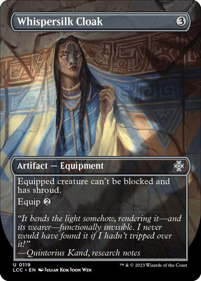 Whispersilk Cloak (Borderless) (Commander: The Lost Caverns of Ixalan) Light Play Foil