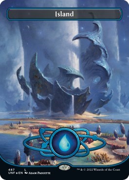 Island (487) (Borderless) (Galaxy Foil) (Unfinity) Light Play Foil