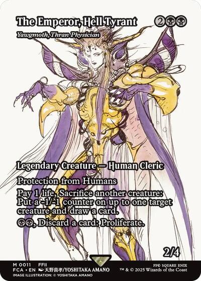 The Emperor, Hell Tyrant - Yawgmoth, Thran Physician (Showcase) (Universes Beyond: FINAL FANTASY: Through the Ages) Light Play