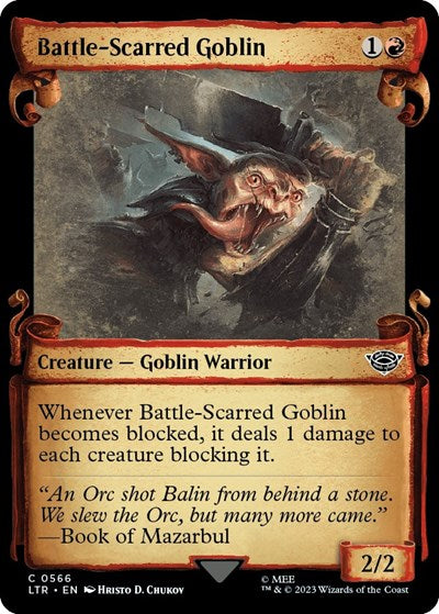 Battle-Scarred Goblin (Showcase Scrolls) (Universes Beyond: The Lord of the Rings: Tales of Middle-earth) Near Mint Foil
