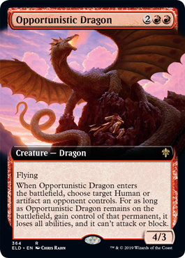 Opportunistic Dragon (Extended Art) (Throne of Eldraine) Damaged / Poor Foil