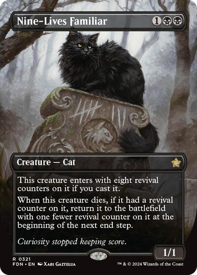 Nine-Lives Familiar (Borderless) (Foundations) Light Play Foil