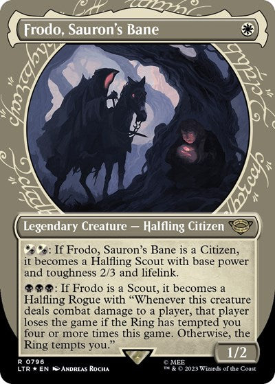 Frodo, Sauron's Bane (Showcase) (Surge Foil) (Universes Beyond: The Lord of the Rings: Tales of Middle-earth) Medium Play Foil