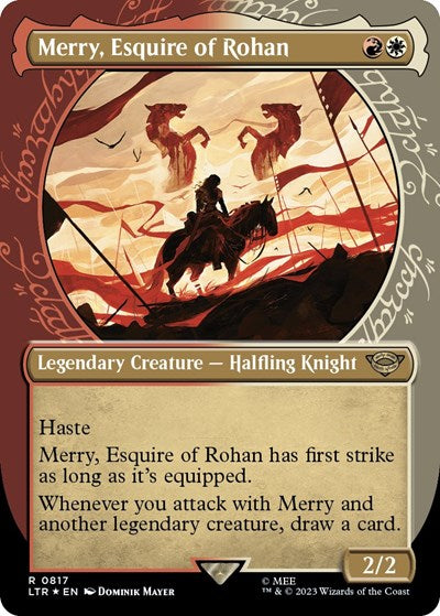 Merry, Esquire of Rohan (Showcase) (Surge Foil) (Universes Beyond: The Lord of the Rings: Tales of Middle-earth) Light Play Foil