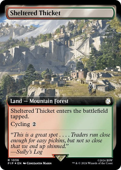 Sheltered Thicket (Extended Art) (Surge Foil) (Universes Beyond: Fallout) Medium Play Foil