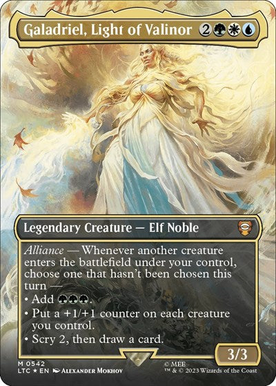 Galadriel, Light of Valinor (Borderless) (Surge Foil) (Commander: The Lord of the Rings: Tales of Middle-earth) Near Mint Foil