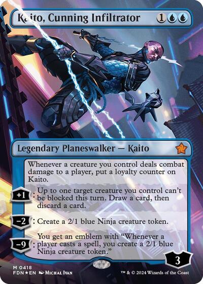 Kaito, Cunning Infiltrator (Borderless) (Mana Foil) (Foundations) Light Play Foil