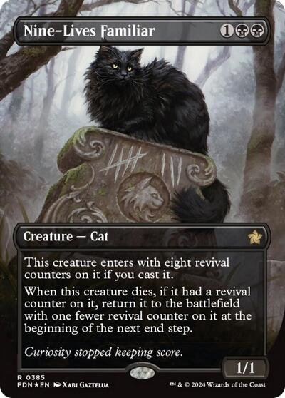 Nine-Lives Familiar (Borderless) (Mana Foil) (Foundations) Light Play Foil