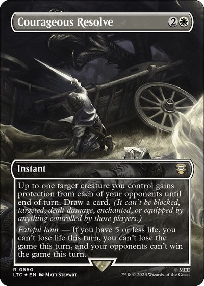 Courageous Resolve (Borderless) (Surge Foil) (Commander: The Lord of the Rings: Tales of Middle-earth) Light Play Foil