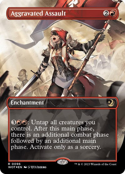 Aggravated Assault (Anime Borderless) (Confetti Foil) (Wilds of Eldraine: Enchanting Tales) Light Play Foil