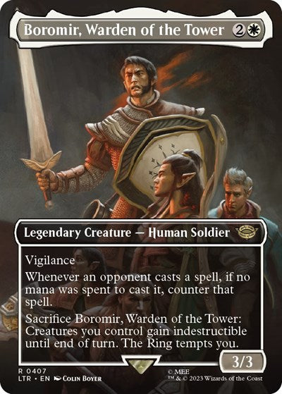 Boromir, Warden of the Tower (Borderless) (Universes Beyond: The Lord of the Rings: Tales of Middle-earth) Light Play Foil
