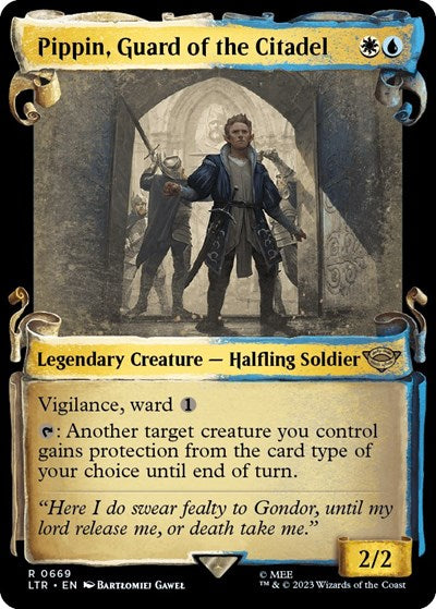 Pippin, Guard of the Citadel (Showcase Scrolls) (Universes Beyond: The Lord of the Rings: Tales of Middle-earth) Medium Play Foil