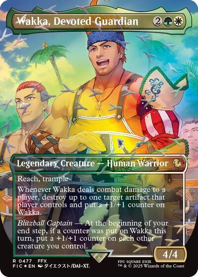 Wakka, Devoted Guardian (Borderless) (Chocobo Track Foil) (Commander: FINAL FANTASY) Near Mint Foil