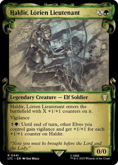 Haldir, Lorien Lieutenant (Showcase Scrolls) (Commander: The Lord of the Rings: Tales of Middle-earth) Light Play Foil