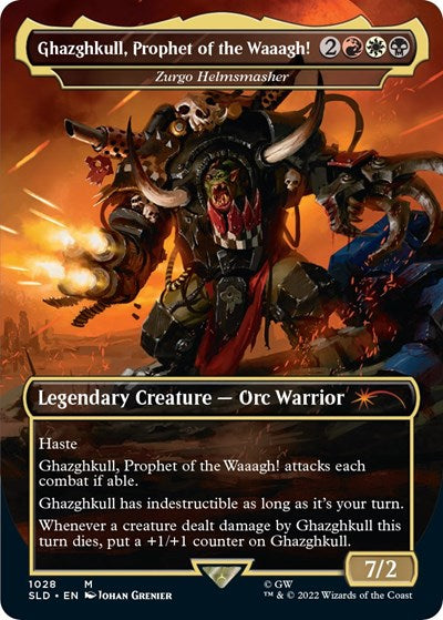 Ghazghkull, Prophet of the Waaagh! - Zurgo Helmsmasher (Borderless) (Secret Lair) Medium Play Foil