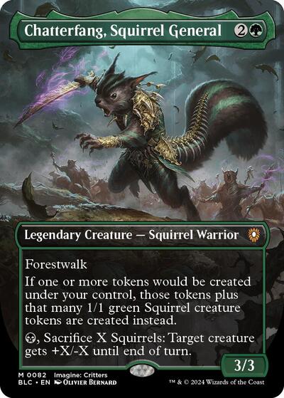 Chatterfang, Squirrel General (Borderless) (Commander: Bloomburrow) Heavy Play