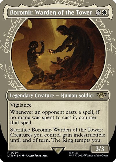 Boromir, Warden of the Tower (Showcase) (Surge Foil) (Universes Beyond: The Lord of the Rings: Tales of Middle-earth) Light Play Foil