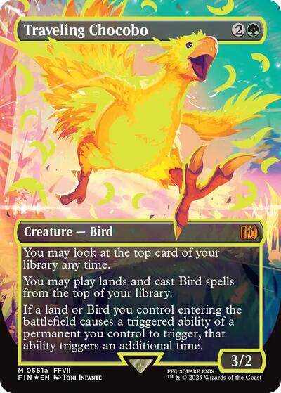 Traveling Chocobo (#551a) (Neon Ink Yellow) (foil) (borderless) Traveling Chocobo (#551a) (Neon Ink Yellow) (foil) (borderless)
