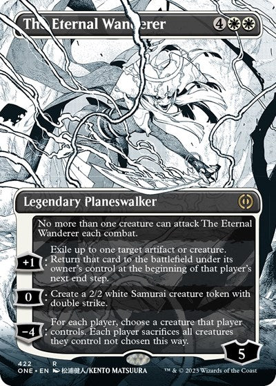 The Eternal Wanderer (Borderless) (Step-and-Compleat Foil) (Phyrexia: All Will Be One) Near Mint Foil