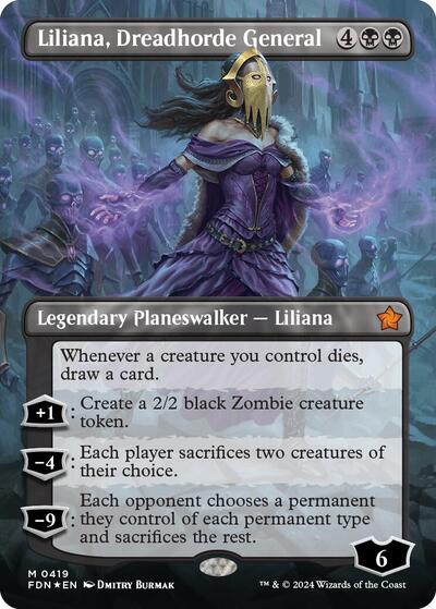 Liliana, Dreadhorde General (Borderless) (Mana Foil) (Foundations) Light Play Foil