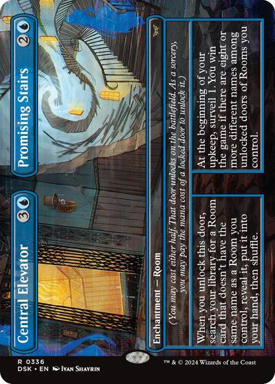 Central Elevator / Promising Stairs (Borderless) (Duskmourn: House of Horror) Near Mint Foil