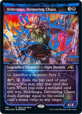 Hidetsugu, Devouring Chaos (Neon Blue) (Kamigawa: Neon Dynasty) Light Play Foil