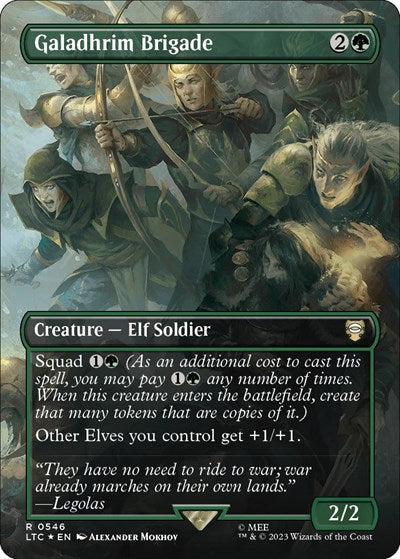 Galadhrim Brigade (Borderless) (Surge Foil) (Commander: The Lord of the Rings: Tales of Middle-earth) Light Play Foil