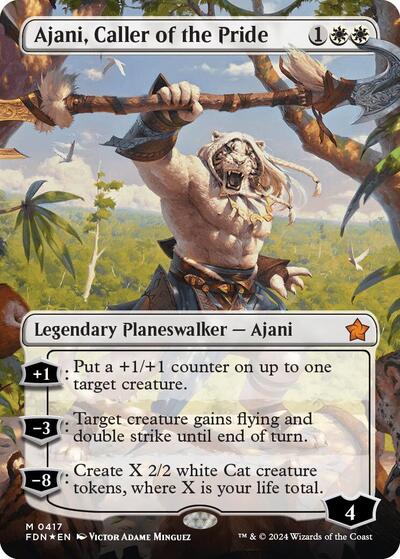 Ajani, Caller of the Pride (Borderless) (Mana Foil) (Foundations) Light Play Foil