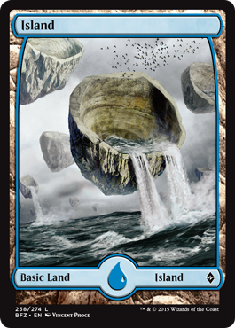 Island (258) (Full Art) (Battle for Zendikar) Heavy Play Foil