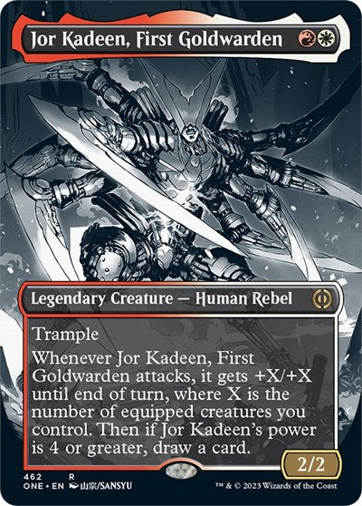 Jor Kadeen, First Goldwarden (Borderless) (Step-and-Compleat Foil) (Phyrexia: All Will Be One) Light Play Foil