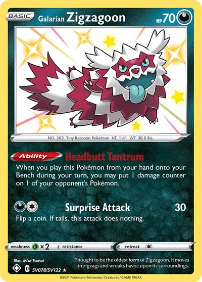 Galarian Zigzagoon (Shining Fates: Shiny Vault) Near Mint Holofoil