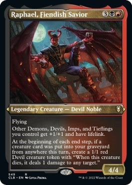 Raphael, Fiendish Savior (Etched Foil) (Commander Legends: Battle for Baldur's Gate) Light Play Foil