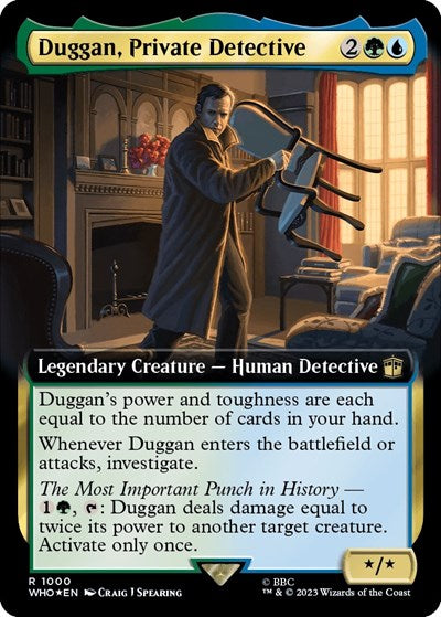 Duggan, Private Detective (Extended Art) (Surge Foil) (Universes Beyond: Doctor Who) Light Play Foil