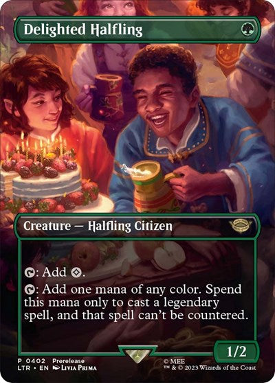 Delighted Halfling (Borderless) (Universes Beyond: The Lord of the Rings: Tales of Middle-earth) Heavy Play Foil