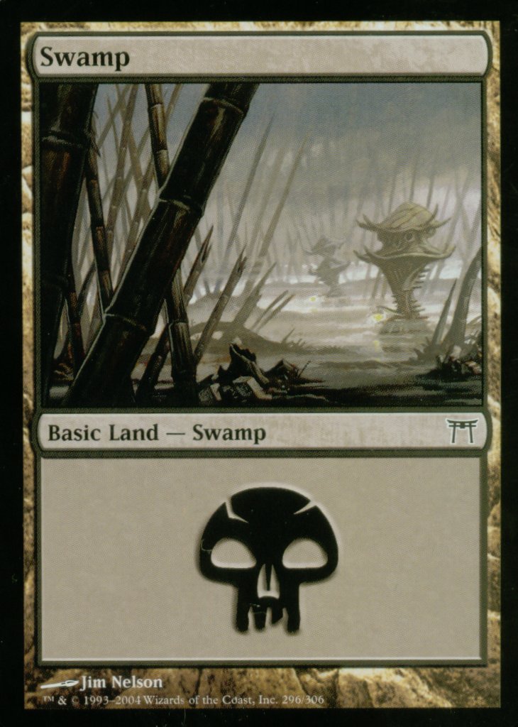 Swamp (296) (Champions of Kamigawa) Heavy Play Foil