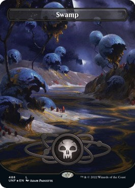 Swamp (488) (Borderless) (Galaxy Foil) (Unfinity) Medium Play Foil