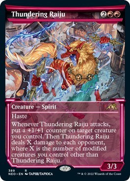 Thundering Raiju (Showcase) (Kamigawa: Neon Dynasty) Medium Play