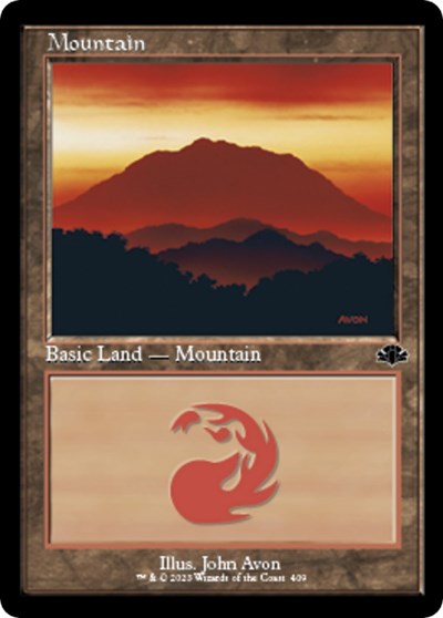 Mountain (409) (Retro Frame) (Dominaria Remastered) Near Mint