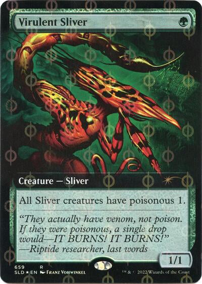 Virulent Sliver (Extended Art) (Step-and-Compleat Foil) (Secret Lair) Medium Play Foil