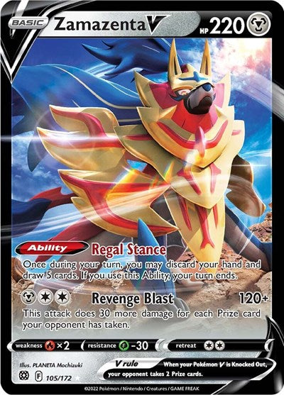 Zamazenta V (SWSH09: Brilliant Stars) Light Play Holofoil