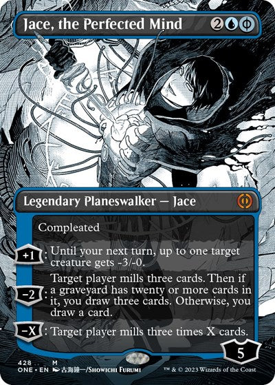 Jace, the Perfected Mind (Borderless) (Step-and-Compleat Foil) (Phyrexia: All Will Be One) Light Play Foil