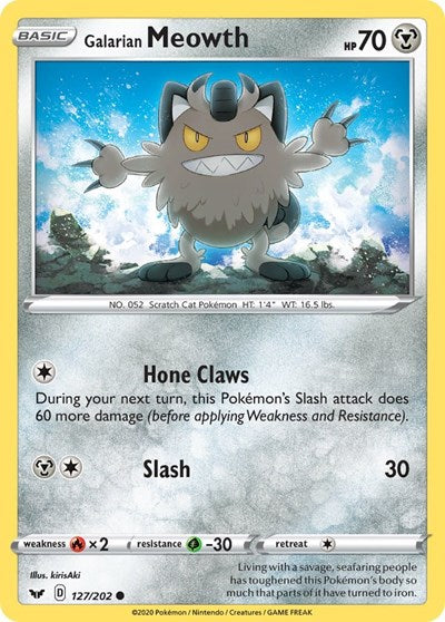 Galarian Meowth (SWSH01: Sword & Shield Base Set) Light Play Reverse Holofoil