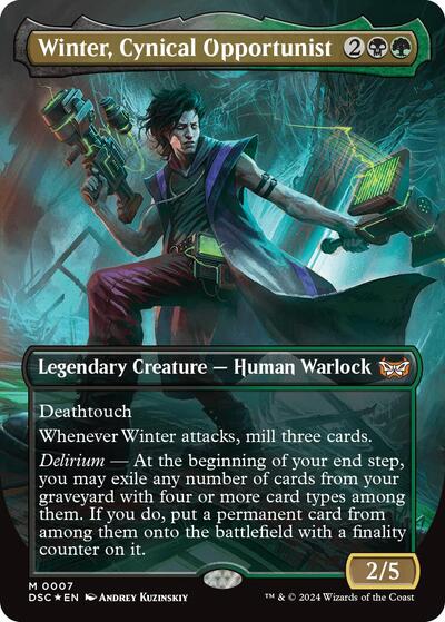 Winter, Cynical Opportunist (Borderless) (Commander: Duskmourn: House of Horror) Damaged / Poor Foil
