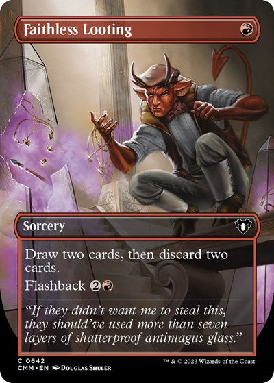 Faithless Looting (Borderless) (Commander Masters) Light Play