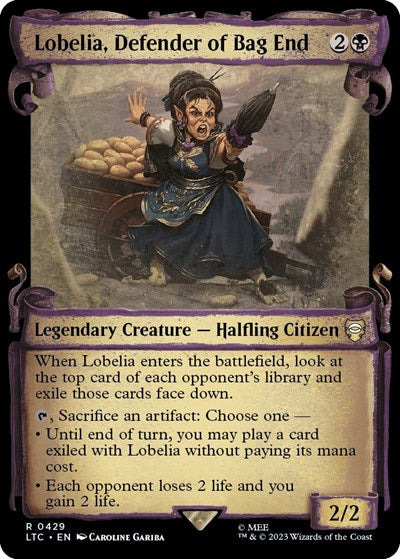 Lobelia, Defender of Bag End (Showcase Scrolls) (Commander: The Lord of the Rings: Tales of Middle-earth) Near Mint