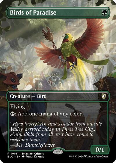 Birds of Paradise (Borderless) (Commander: Bloomburrow) Light Play Foil