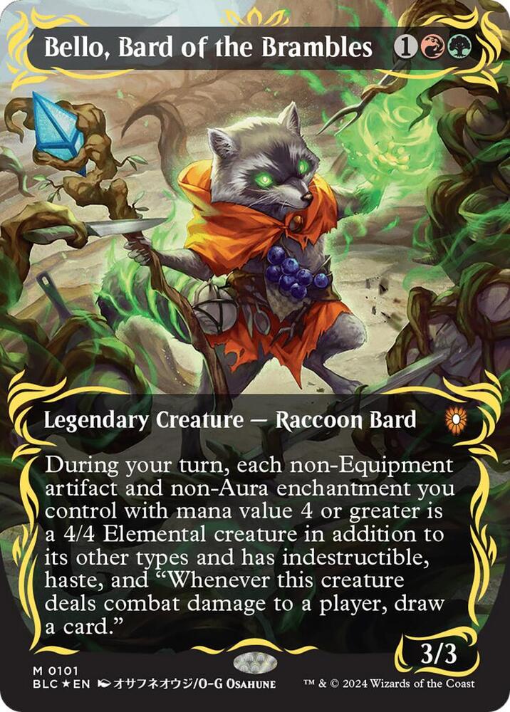 Bello, Bard of the Brambles (Borderless) (Raised Foil) (Commander: Bloomburrow) Near Mint Foil