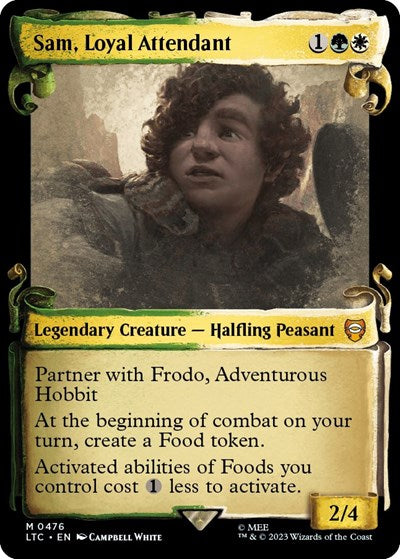 Sam, Loyal Attendant (Showcase Scrolls) (Commander: The Lord of the Rings: Tales of Middle-earth) Light Play Foil