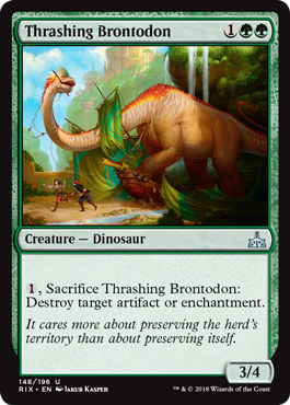 Thrashing Brontodon (Rivals of Ixalan) Light Play Foil