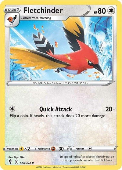 Fletchinder (SWSH07: Evolving Skies) Light Play Reverse Holofoil